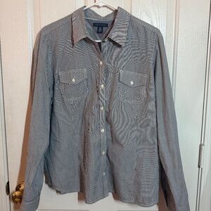 Tommy Hilfiger Women's Button Down Blouse Stripe Black/White Size XL